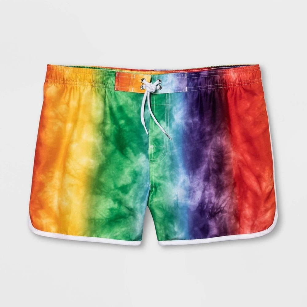 Pride Gender Inclusive Adult Tie-Dye Rainbow Swim Trunks NWTXXL